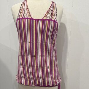Nice Escada sweater top with yarn straps white yellow fuschia size 42